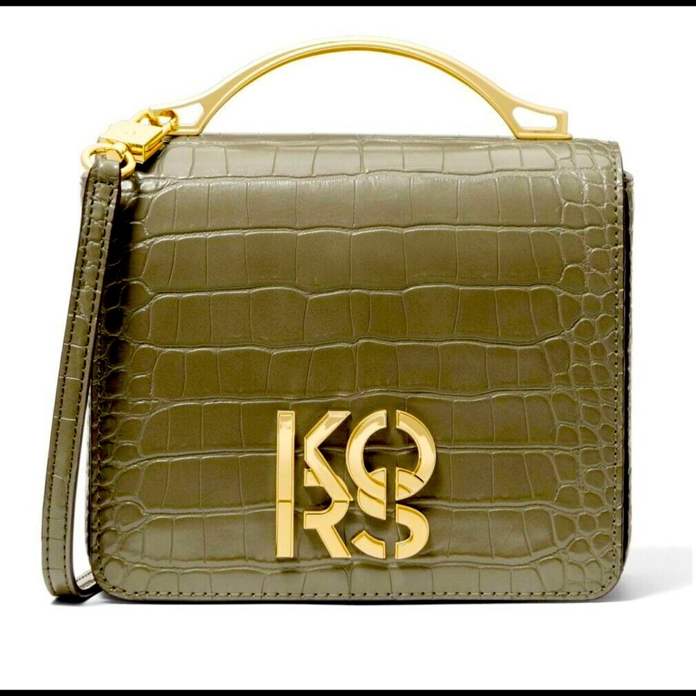 Brand New Michael Kors Small Crocodile Embossed Crossbody Bag Army Green